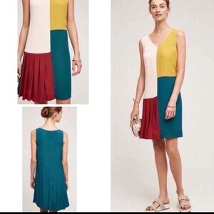 ANTHROPOLOGIE HD in Paris Jules Colorblock Dress Sz 4 Sleeveless Pleated $158